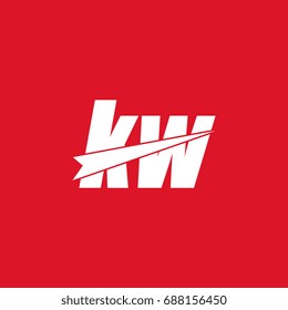 initial letter kw white flat logo vector in red background
