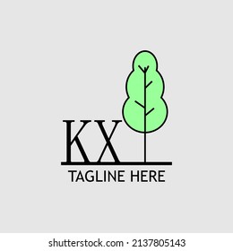 Initial letter KX with green tree logo. Minimal, simple and unique.