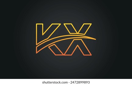 Letra inicial KX diseño del logotipo con Swoosh. Diseño creativo y moderno del logotipo de KX sobre fondo negro.