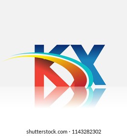 initial letter KX logotype company name colored red and blue and swoosh design. vector logo for business and company identity.