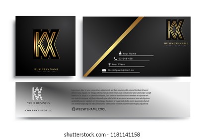 initial letter KX logotype company name colored gold elegant design. Vector sets for business identity on black background.