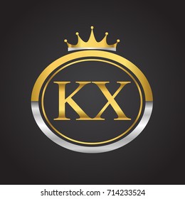 initial letter KX logotype company name with oval shape and crown, gold and silver color. vector logo for business and company identity.