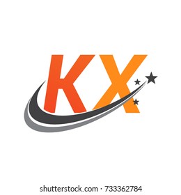 initial letter KX logotype company name colored orange and grey swoosh star design. vector logo for business and company identity.