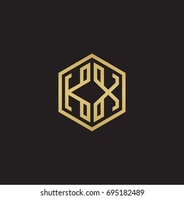 Initial letter KX, minimalist line art hexagon logo, gold color on black background