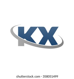 initial letter KX swoosh ring company logo blue gray