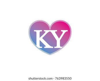 the initial letter KY in the heart symbol as a logo, sign and decoration