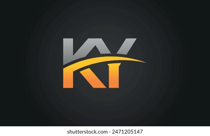 Initial Letter KY Logo Design mit Swoosh. Kreatives und modernes KY Logo Design auf schwarzem Hintergrund.