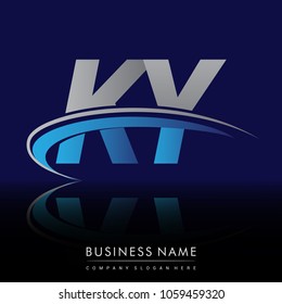 initial letter KY logotype company name colored blue and grey swoosh design. vector logo for business and company identity.
