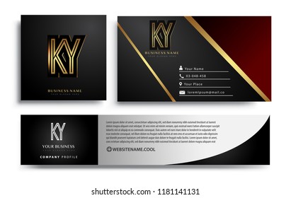 initial letter KY logotype company name colored gold elegant design. Vector sets for business identity on black background.