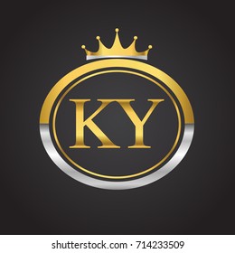 initial letter KY logotype company name with oval shape and crown, gold and silver color. vector logo for business and company identity.