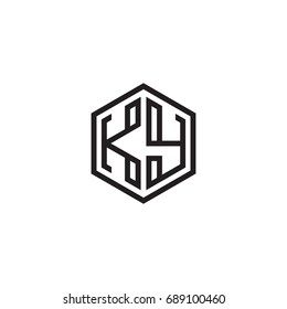 Initial letter KY, minimalist line art monogram hexagon logo, black color
