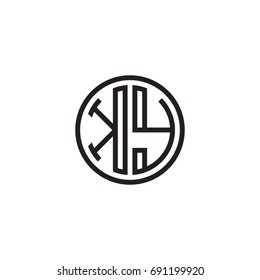 Initial letter KY, minimalist line art monogram circle logo, black color