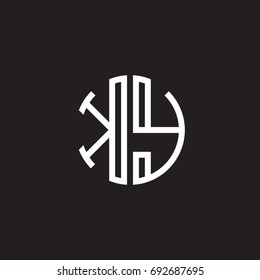 Initial letter KY, minimalist line art monogram circle shape logo, white color on black background