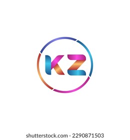 Letra inicial con el logotipo redondeado de la curva de KZ, colores brillantes y vivos del degradado