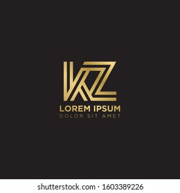 Initial Letter KZ linked uppercase overlap modern gold logo vector design template. Suitable for business, consulting group company.