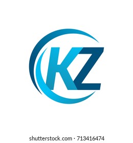 initial letter KZ logotype company name blue circle and swoosh design. vector logo for business and company identity.