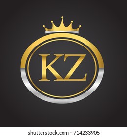 initial letter KZ logotype company name with oval shape and crown, gold and silver color. vector logo for business and company identity.