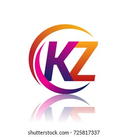 initial letter KZ logotype company name orange and magenta color on circle and swoosh design. vector logo for business and company identity.