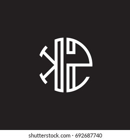 Initial letter KZ, minimalist line art monogram circle shape logo, white color on black background