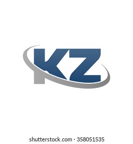 initial letter KZ swoosh ring company logo blue gray
