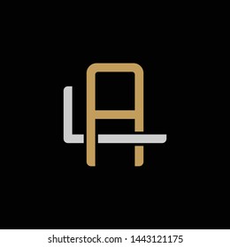 Initial letter L and A, LA, AL, overlapping interlock logo, monogram line art style, silver gold on black background