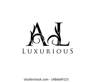 Initial letter A and L, AL, VINTAGE decorative ornament emblem badge, overlapping monogram logo, classy letter logo icon.