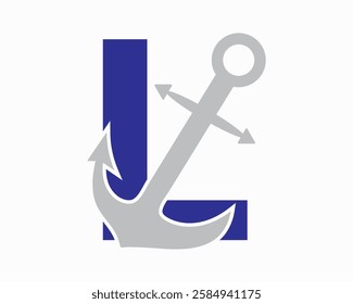 Initial Letter L Anchor Logo Design Concept For Boat, Ship, Yacht, Nautical Transport Symbol