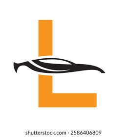 Initial Letter L Automotive Logo Design Concept With Car Symbol Vector Template 