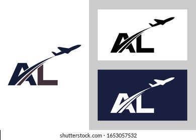 Letra inicial A y L con la plantilla de logotipo de diseño de logotipo de aviación, aire, línea aérea, avión y viaje.
