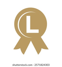 Initial Letter L Award Ribbon Symbol Vector Template