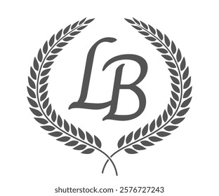 Initial letter L and B, LB monogram logo design with laurel wreath. Luxury calligraphy font.