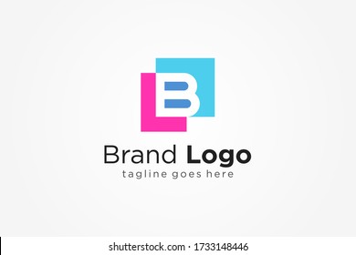Initial Letter L and B Linked Logo. Blue and Pink Double Square with Negative Space B Icon inside isolated on White Background. Flat Vector Logo Design Template Element.
