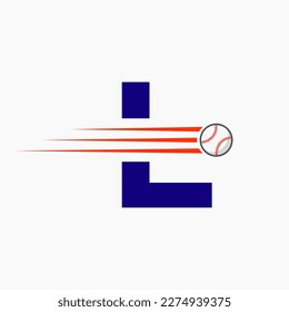 Anfangsbuchstabe L Baseball-Logo mit bewegtem Baseballsymbol