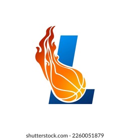 Initial Letter L Basketball Logo Concept with fireball