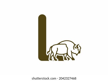 Initial letter L with bison line art design