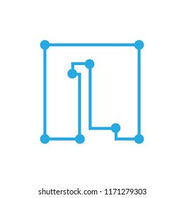 initial letter l blockchain logo square outline stroke