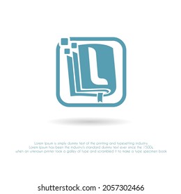 Initial Letter l with Book and Pixel Icon for Digital Book, e-book, e-learning, Education, technology, Literature apps, Bookstore, Publishing Company Logo Idea