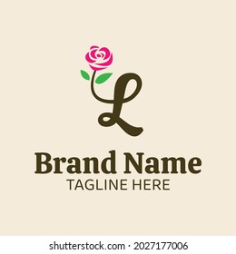 Letra inicial L modelo de diseño del logotipo de la flor botánica. Apto para la marca de negocios de bodas, moda, joyería, boutique, floristería, floral y botánica. Ilustración del vector