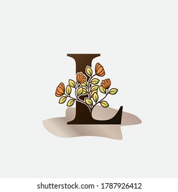 Letra inicial L Diseño de plantilla de logotipo de vectores de flor de naturaleza botánica.