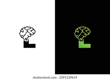 Initial letter L brain logo and icon vector illustration template design. Letter L Brain Idea Logo.