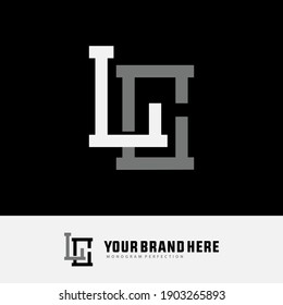 Überlappende Anfangsbuchstaben L, C, LC oder CL, Verriegelung, Monogramm-Logo, weiße und graue Farbe auf schwarzem Hintergrund