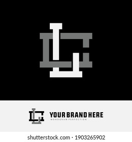 Initial letter L, C, LC or CL overlapping, interlock, monogram logo, white and gray color on black background