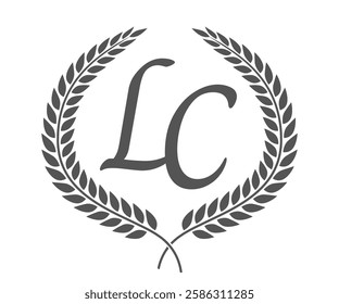 Initial letter L and C, LC monogram logo design with laurel wreath. Luxury calligraphy font.