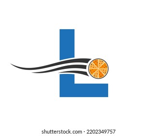 Initial Letter L Cafe Restaurant Logo mit Pizza Konzept Vektorvorlage