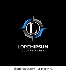 Letra inicial L con diseño de logotipo de brújula