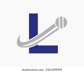 Initial Letter L Cricket Logo Concept With Moving Ball Icon For Cricket Club Symbol. Cricketer Sign