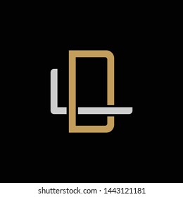 Initial letter L and D, LD, DL, overlapping interlock logo, monogram line art style, silver gold on black background
