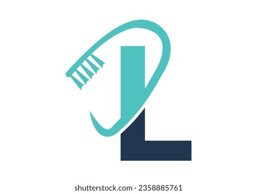 Initial Letter L Dental Logo Combine With Tooth Brush Symbol. Dental Care logo designs vector Template