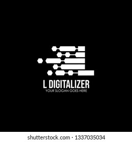 Initial Letter L Digital Logo Design Template. The hexagonal connection with white and black - Vector