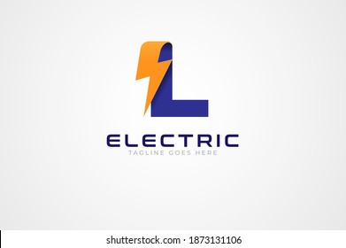 Initial Letter L Electric Logo, letter L and thunnder bolt combination isolated on white background, Flat style Logo Design Template element, vector illustration